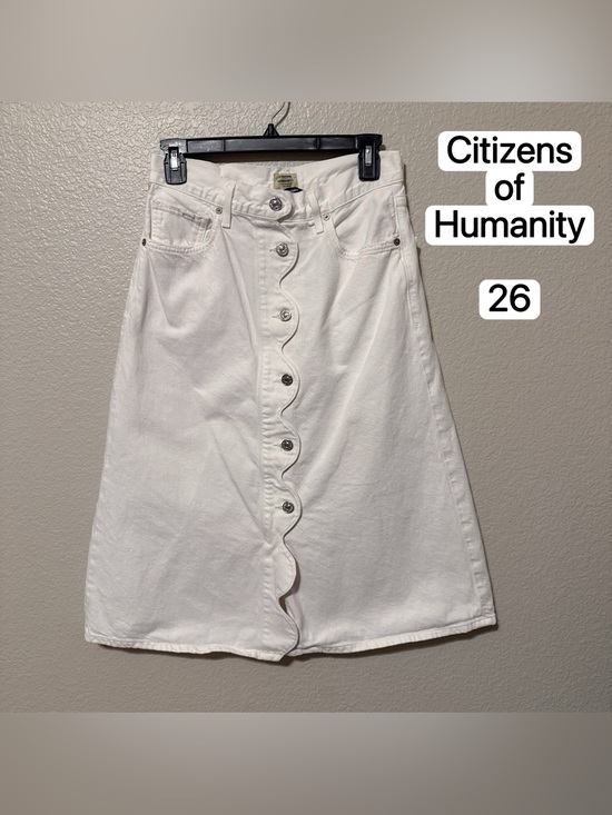 Citizens Of Humanity Dresses & Skirts - Citizens of Humanity White Button Front A-Line Denim Midi Skirt
